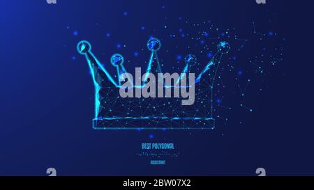 Concept de luxe, de puissance et de richesse. Couronne à partir de triangles et de points lumineux. Arrière-plan du beau ciel bleu foncé. Illustrat vectoriel polygonal Illustration de Vecteur