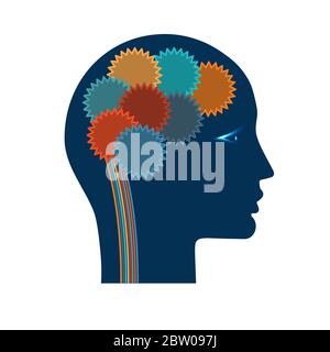 Icône Intelligence artificielle. Engrenages dans la tête d'un homme. Concept d'analyse de données et concepts de technologies modernes comme la nanotechnologie, neural ne Illustration de Vecteur