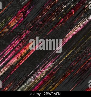 Lignes décoratives et métalliques sur fond noir et noir brillant, lignes de couleur rouge et rose foncé Banque D'Images