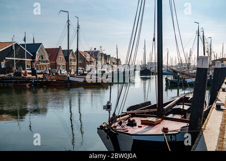 Urk pays-Bas Mai 2020, bateaux de pêche dans le port d'Urk se préparant à reprendre la pêche après l'épidémie de corona Covid 19 Banque D'Images