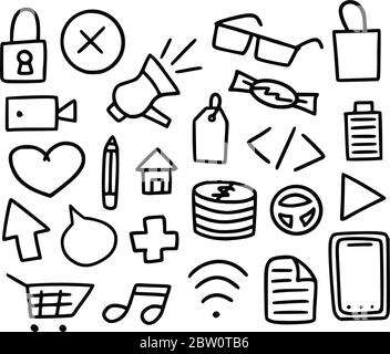 Méga collection d'articles de doodle. Vecteur définir des icônes dessinées à la main de différents sujets Illustration de Vecteur