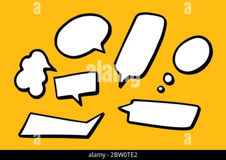 Arrière-plan dessiné à la main avec bulle de la voix mignonne en style doodle sur fond jaune Illustration de Vecteur