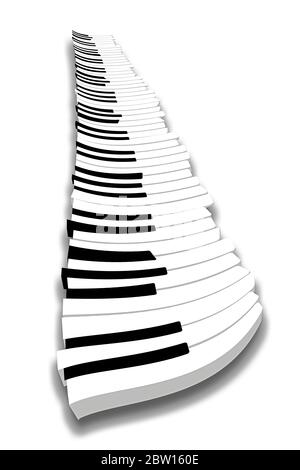 Un clavier de piano fait léviter au-dessus d'une surface dans cette image. C'est une illustration. Banque D'Images