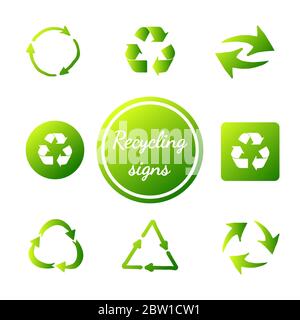 Symbole de recyclage de fonds écologiquement purs. Ensemble de flèches. Collection de vecteurs verts. Illustration de Vecteur