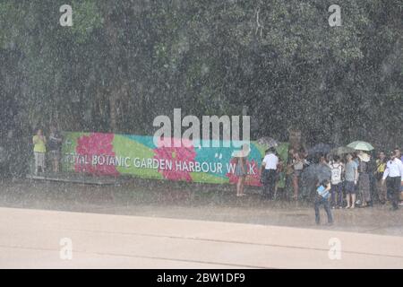 Sydney, Australie. 14 janvier 2016. Une chute soudaine a frappé Sydney vers 4:50. Les gens se sont précipités pour être couverts. Photo : les gens se réfugient à l'abri de la pluie Banque D'Images