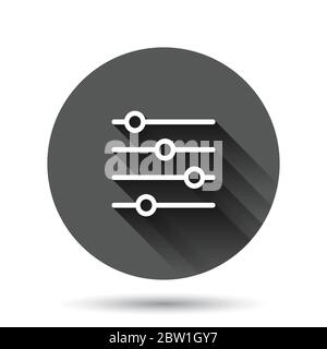 Icône de réglage du volume à plat. Illustration du vecteur de réglage audio sur fond noir rond avec effet d'ombre longue. Bouton de cercle de filtre bu Illustration de Vecteur