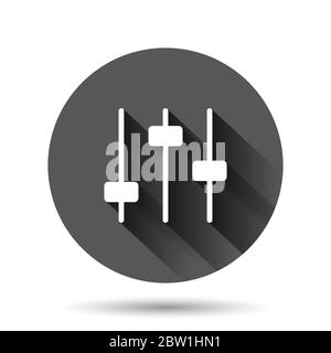 Icône de réglage du volume à plat. Illustration du vecteur de réglage audio sur fond noir rond avec effet d'ombre longue. Bouton de cercle de filtre bu Illustration de Vecteur