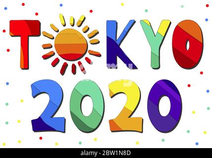 Tokyo 2020 - clair multicolore drôle d'inscription de dessin animé isolé. Pour les bannières, affiches, souvenirs et imprimés sur les vêtements, tee-shirts. Vecteur de brut. Illustration de Vecteur