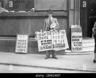 Spécial étoiles. Brighton Crock by the Man in the Street et Brighton Rock et Inside Hitler's concentration camps titres 29 août 1938 Banque D'Images