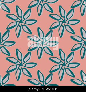 Fond moderne de motif vectoriel de fleurs dessinées à la main sans couture. Fleurs pâles avec fond rose ton sur ton décalé. Conception géométrique botanique. Tous Illustration de Vecteur