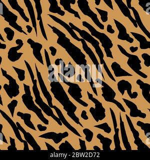 Orange taches brillantes motif Safari, peau de tigre fourrure imprimé orange fond sans couture, camouflage africain d'animaux sauvages. Motif tigre du Bengale en fourrure, motif jungle abstrait avec rayures noires et brunes Illustration de Vecteur