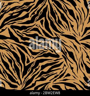 Fond de motif Safari brillant, imprimé peau d'animal tigre, conception sans couture vectorielle. Motif de fourrure d'animaux léopard safari africain avec des taches noires sur fond, décoration moderne Illustration de Vecteur