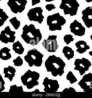 Fond noir et blanc à motif Safari, imprimé animal jaguar ou guépard panther, motif vectoriel sans coutures. Motif de fourrure d'animaux léopard safari africain avec des taches noires sur fond, décoration moderne Illustration de Vecteur