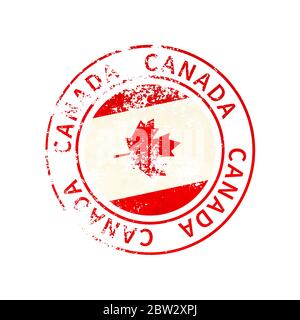 Enseigne du Canada, impression grunge vintage avec drapeau sur blanc Illustration de Vecteur