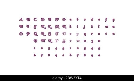 Des alphabets et des nombres 3D avec des perspectives correspondantes de chaque côté pour construire des mots avec calligraphie détaillée sur un blanc Banque D'Images