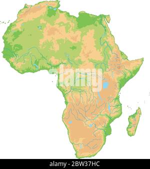 Carte physique Afrique haute détaillée. Illustration de Vecteur