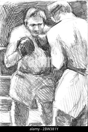 Croquis d'un boxeur mexicain, combat, crayon Banque D'Images