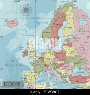 Europe - carte politique modifiable très détaillée avec des couches séparées. Illustration de Vecteur