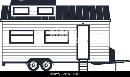 Petite maison à roues - petite hovelle de remorque, cabane de voyage hors grille ou cabine Illustration de Vecteur