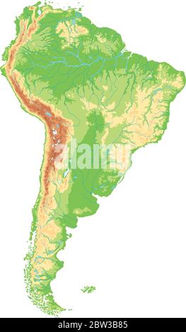 Carte physique haute détaillée de l'Amérique du Sud. Illustration de Vecteur