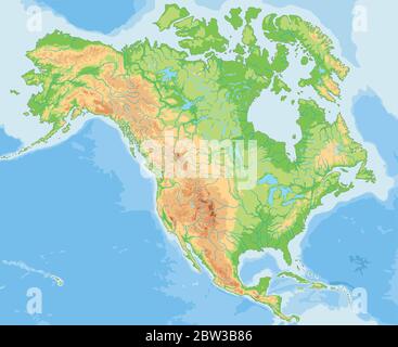 Carte physique nord-américaine haute précision. Illustration de Vecteur