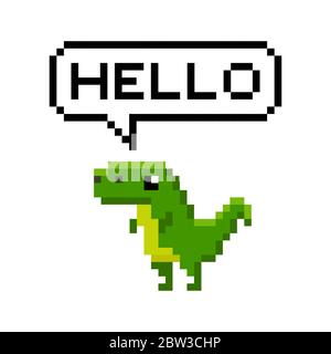 Pixel art 8-bit dessin animé dinosaure dire bonjour - illustration vectorielle isolée Illustration de Vecteur