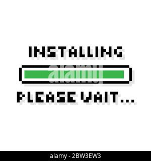 Illustration pixel installation de la barre de chargement verte indiquant Veuillez patienter - illustration vectorielle isolée Illustration de Vecteur