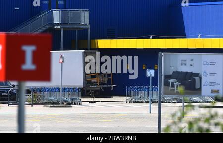 IKEA Gateshead a photographié se préparer avec des signes de distanciation sociale pour l'ouverture le 1er juin après la fermeture du magasin par coronavirus. Banque D'Images