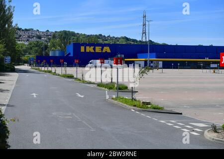 IKEA Gateshead a photographié se préparer avec des signes de distanciation sociale pour l'ouverture le 1er juin après la fermeture du magasin par coronavirus. Banque D'Images