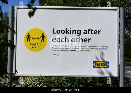 IKEA Gateshead a photographié se préparer avec des signes de distanciation sociale pour l'ouverture le 1er juin après la fermeture du magasin par coronavirus. Banque D'Images