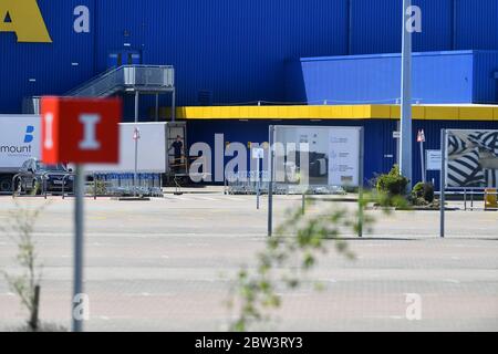 IKEA Gateshead a photographié se préparer avec des signes de distanciation sociale pour l'ouverture le 1er juin après la fermeture du magasin par coronavirus. Banque D'Images