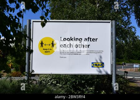 IKEA Gateshead a photographié se préparer avec des signes de distanciation sociale pour l'ouverture le 1er juin après la fermeture du magasin par coronavirus. Banque D'Images