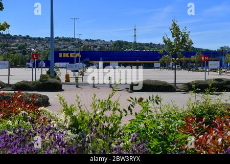 IKEA Gateshead a photographié se préparer avec des signes de distanciation sociale pour l'ouverture le 1er juin après la fermeture du magasin par coronavirus. Banque D'Images