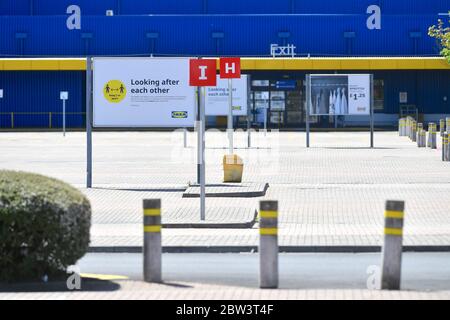 IKEA Gateshead a photographié se préparer avec des signes de distanciation sociale pour l'ouverture le 1er juin après la fermeture du magasin par coronavirus. Banque D'Images