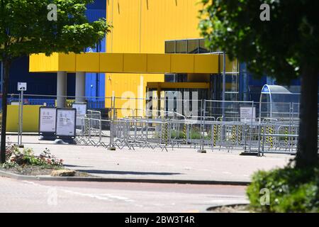 IKEA Gateshead a photographié se préparer avec des signes de distanciation sociale pour l'ouverture le 1er juin après la fermeture du magasin par coronavirus. Banque D'Images