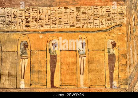 Peintures murales, tombe de Ramses IV, KV2, Vallée des Rois, site du patrimoine mondial de l'UNESCO, Louxor, Égypte Banque D'Images