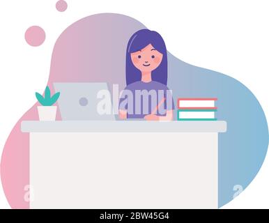Fille séjour sûr en ligne classe éducation en ligne Illustration de Vecteur
