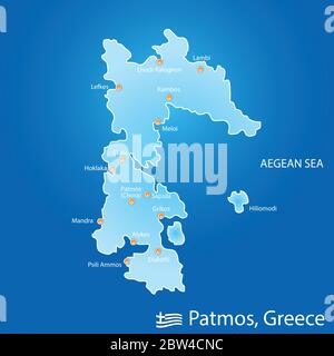 île de Patmos en Grèce carte illustration design en couleur Illustration de Vecteur