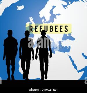 migration réfugiés et carte de couleur mondiale dans l'illustration d'arrière-plan Illustration de Vecteur