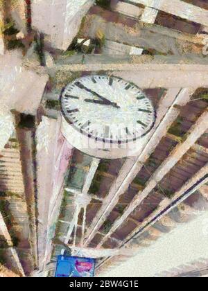 Les illustrations de la grande horloge de la gare créent un style impressionniste de peinture. Banque D'Images