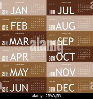 calendrier pour 2018, illustration de couleur marron Illustration de Vecteur