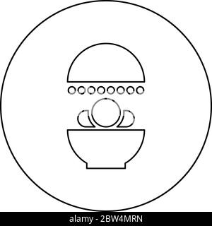 Solarium traitement humain thérapie d'exposition corps CT scan CAT Scan icône de radiothérapie en cercle rond cadre noir couleur vecteur illustration plate Illustration de Vecteur