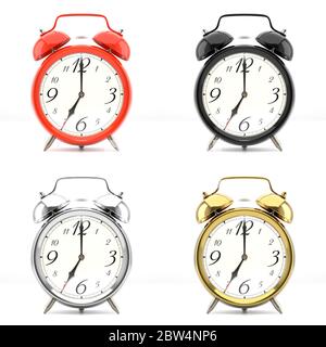 Ensemble de 4 réveils colorés isolés sur une illustration 3D blanche Banque D'Images