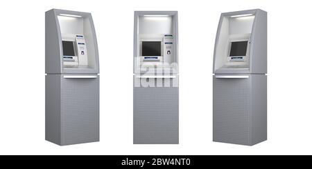 Jeu de trois distributeurs atm isolés sur blanc Banque D'Images