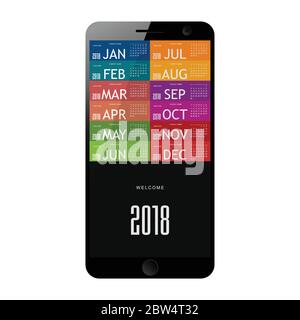 calendrier 2018 sur téléphone portable illustration en couleur Illustration de Vecteur