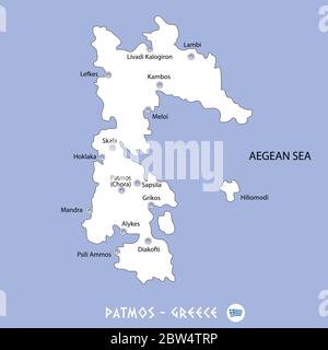 île de patmos en grèce carte blanche et fond bleu illustration en couleur Illustration de Vecteur