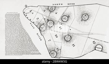 Épidémie de choléra, New York, 1832. Carte mettant en évidence les centres d'infection et sa propagation. D'après le livre de David Meredeth Reese, A Plain and Practical Treatise on the Epidemic choléra: As it in the City of New York in the Summer of 1832 (etc) publié en 1833. David Meredith Reese 1800-1861. Médecin américain. Banque D'Images