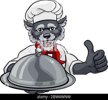 Le Chef Loup Mascot Signe Le Personnage De Dessin Animé Illustration de Vecteur