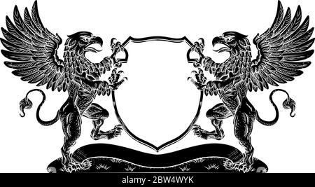 Armoiries Griffin Crest Griffon Family Shield Illustration de Vecteur