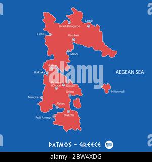 île de patmos en grèce carte rouge illustration en couleur Illustration de Vecteur